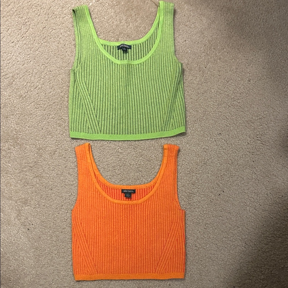 Wild Fable Green and Orange Ribbed Crop Tops (soft material)